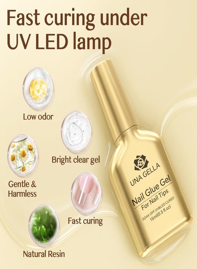 UNA GELLA 6 in 1 Gel Nail Glue for Clear Acrylic Nails Tips, 2Pcs 15ml Super Strong Brush UV Nail Glue Long Lasting Lamp Curing Required for Fake Nails Tips - Image 5